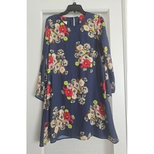 Uncle Frank Blue Floral Print Long Sleeve Dress‎ Women's Size Small Shift